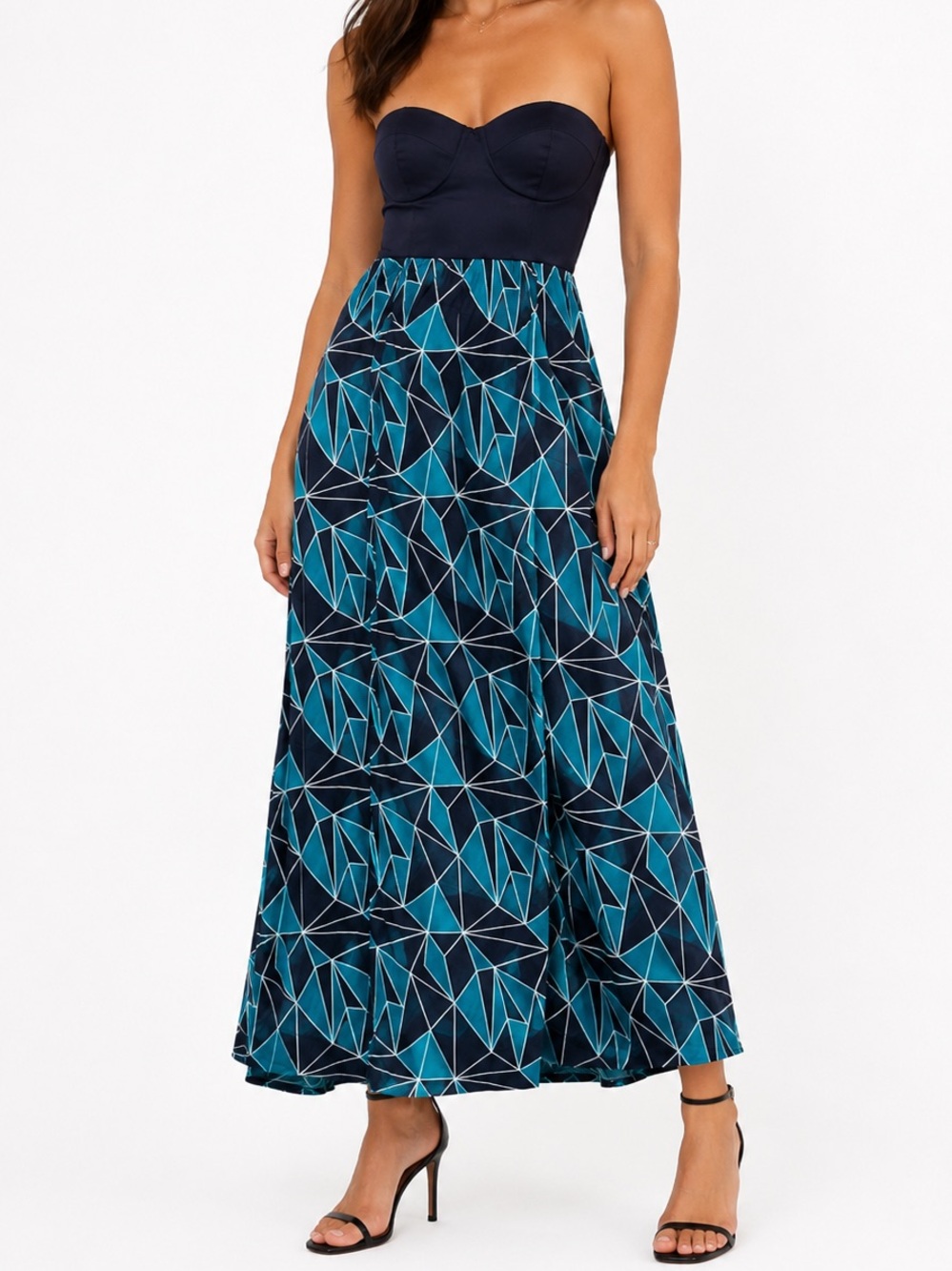 Charlotte Russe Black and Teal Geometric Maxi Dress NWT Size XS